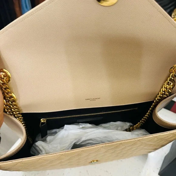 Classic YSL Envelope Lambskin Chervon Diamond Quilted Brown Bag - Picture 7 of 10